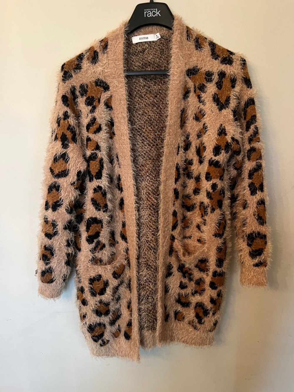 JustFab Two-Tone Fuzzy Knit Sweater in Tan and Black
